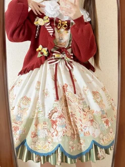 Robe Lolita douce en polyester avec n艙uds sans manches Robe Lolita de Noël douce