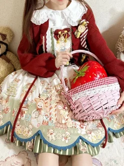 Robe Lolita douce en polyester avec n艙uds sans manches Robe Lolita de Noël douce
