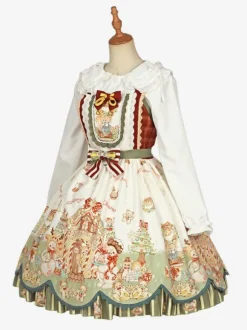 Robe Lolita douce en polyester avec n艙uds sans manches Robe Lolita de Noël douce