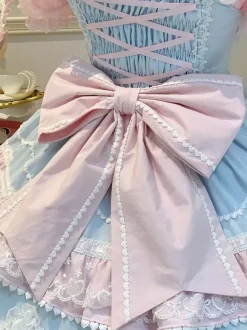 Robe Lolita douce en polyester sans manches avec n艙uds et chapeau rose
