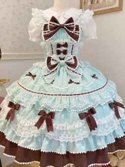 Robe Lolita douce en polyester sans manches avec n艙uds et chapeau rose