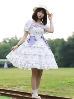 Robe Lolita douce en polyester à manches courtes