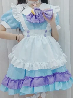 Robe Lolita douce en polyester manches courtes à volants tenue de demoiselle d'honneur