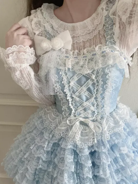 Robe Lolita douce Hime en polyester sans manches pull doux à volants robe Lolita abricot