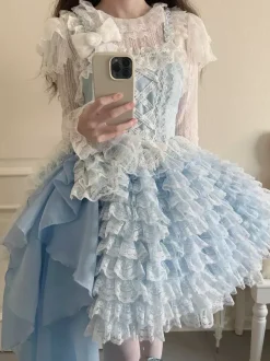 Robe Lolita douce Hime en polyester sans manches pull doux à volants robe Lolita abricot