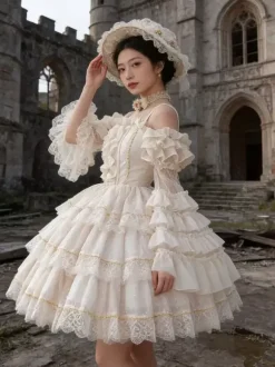Robe Lolita douce Robe de mariée JSK en polyester à manches courtes Robe Lolita de ballet douce