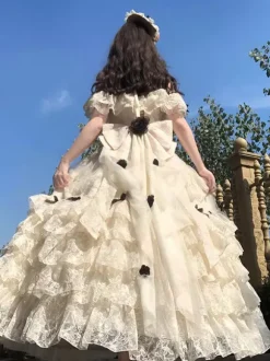 Robe Lolita fée blanche à lacets et n艙uds épaules dénudées style Lolita tea party