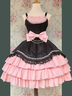 Robe Lolita gothique classique à n艙uds sans manches color block bordeaux robe pull