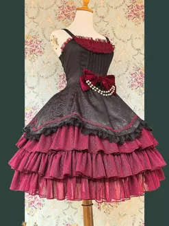 Robe Lolita gothique classique à n艙uds sans manches color block bordeaux robe pull