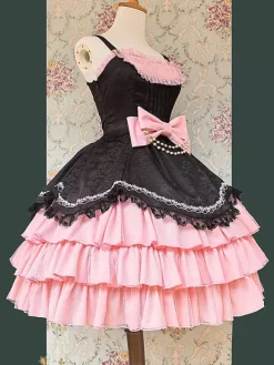 Robe Lolita gothique classique à n艙uds sans manches color block bordeaux robe pull