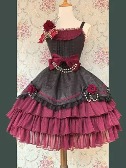Robe Lolita gothique classique à n艙uds sans manches color block bordeaux robe pull