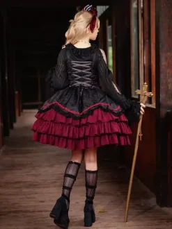 Robe Lolita gothique classique à n艙uds sans manches color block bordeaux robe pull