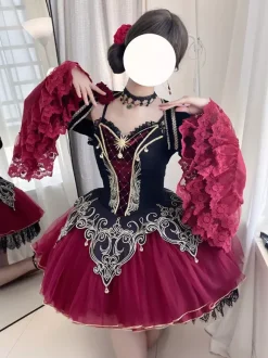 Robe Lolita Gothique Dentelle Rose Imprimé Floral Bordeaux Noir Rouge Robe Lolita