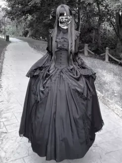 Robe Lolita gothique noire à manches longues style vintage chic