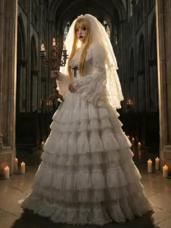 Robe Lolita gothique une pièce à volants et manches longues