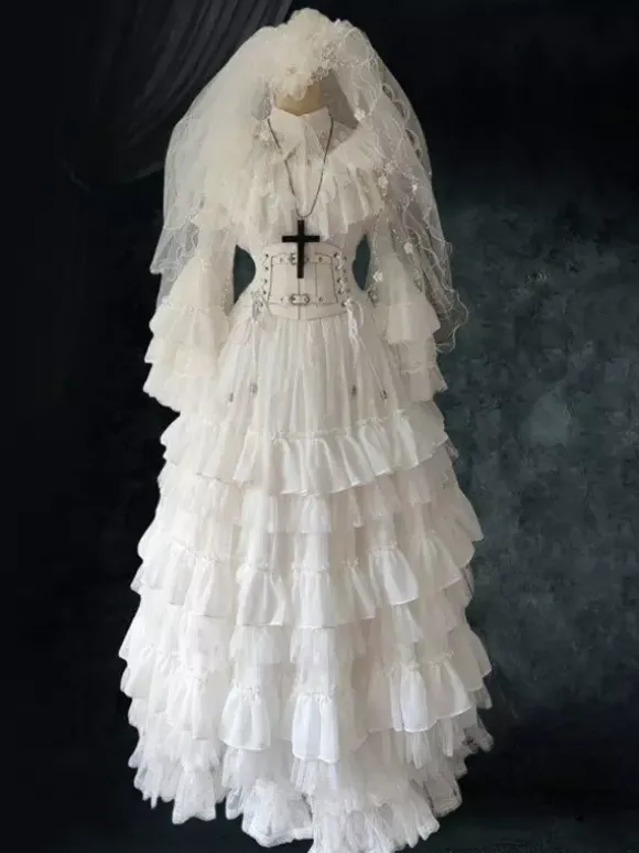 Robe Lolita gothique une pièce à volants et manches longues