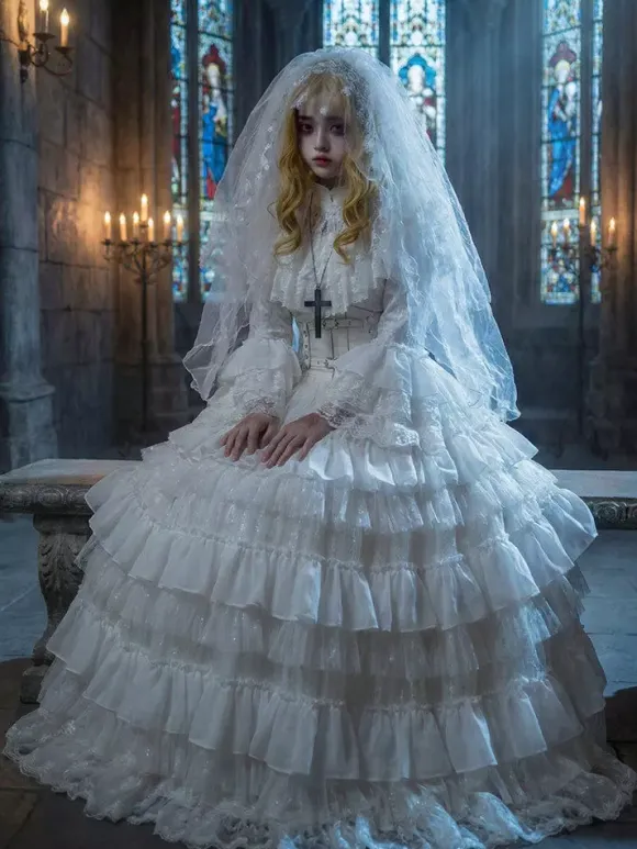 Robe Lolita gothique une pièce à volants et manches longues
