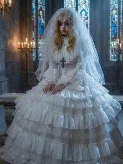Robe Lolita gothique une pièce à volants et manches longues