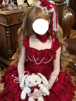 Robe Lolita Hime rouge dos nu en dentelle bandage volants n艙ud courte