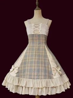 Robe Lolita JSK classique Camel Bows Jupe pull Lolita en polyester sans manches