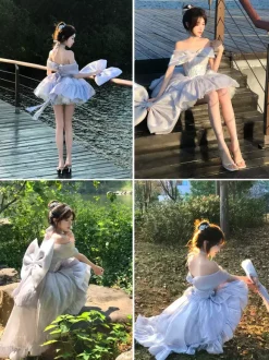 Robe Lolita nouée à épaules dénudées robe de princesse Sweet Fairy JSK n艙ud tour de cou et brassards