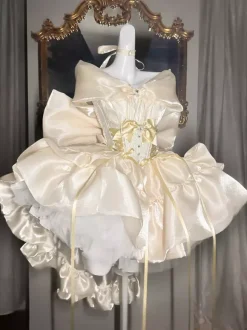 Robe Lolita nouée à épaules dénudées robe de princesse Sweet Fairy JSK n艙ud tour de cou et brassards