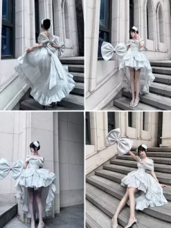 Robe Lolita nouée à épaules dénudées robe de princesse Sweet Fairy JSK n艙ud tour de cou et brassards