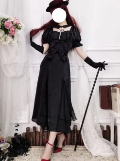 Robe Lolita OP À Lacets À Volants Robe Une Pièce Lolita À Manches Courtes Bordeaux