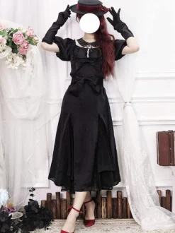 Robe Lolita OP À Lacets À Volants Robe Une Pièce Lolita À Manches Courtes Bordeaux