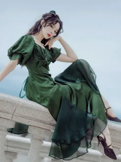 Robe Lolita OP À Lacets À Volants Robe Une Pièce Lolita À Manches Courtes Bordeaux