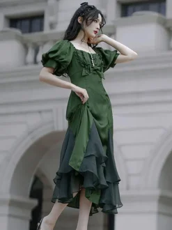 Robe Lolita OP À Lacets À Volants Robe Une Pièce Lolita À Manches Courtes Bordeaux