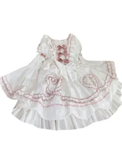 Robe Lolita OP Mignonne robe de mariée manches amovibles volants en Polyester n艙uds en dentelle robe une pièce blanche Lolita