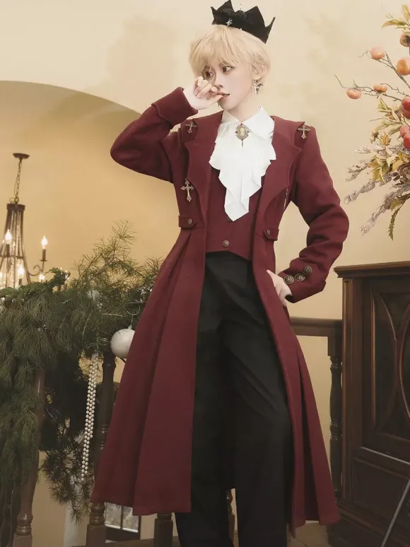 Robe Lolita Ouji manches longues rouges haut classique manteau ensemble pantalon
