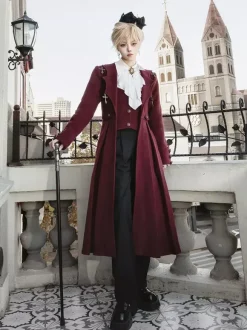 Robe Lolita Ouji manches longues rouges haut classique manteau ensemble pantalon