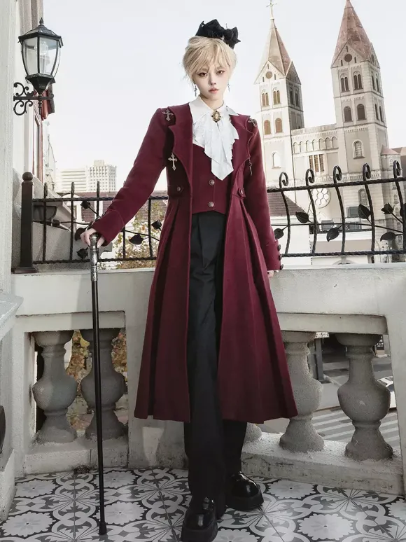 Robe Lolita Ouji manches longues rouges haut classique manteau ensemble pantalon