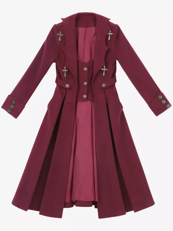 Robe Lolita Ouji manches longues rouges haut classique manteau ensemble pantalon