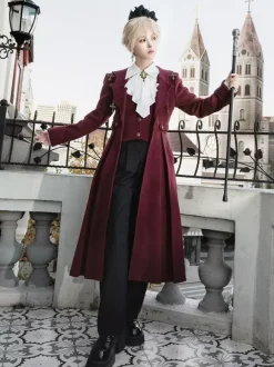 Robe Lolita Ouji manches longues rouges haut classique manteau ensemble pantalon