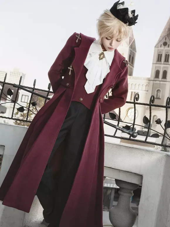 Robe Lolita Ouji manches longues rouges haut classique manteau ensemble pantalon