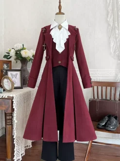 Robe Lolita Ouji manches longues rouges haut classique manteau ensemble pantalon