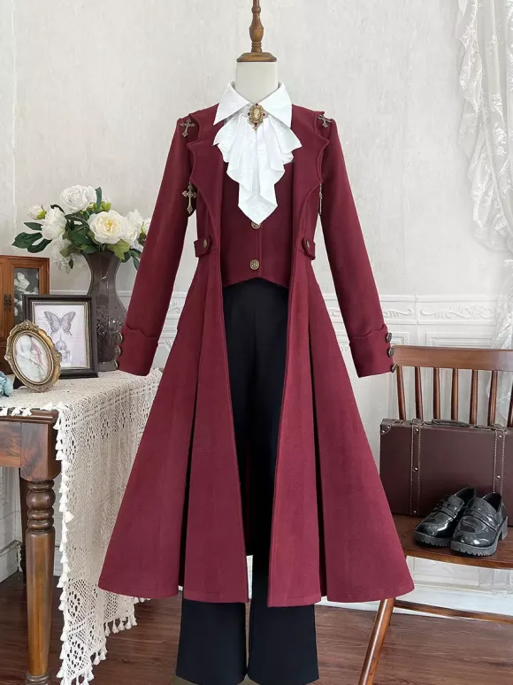 Robe Lolita Ouji manches longues rouges haut classique manteau ensemble pantalon