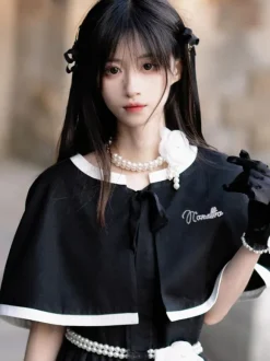 Robe Lolita Polyester Manches Courtes Perles Robe Lolita Style Marine
