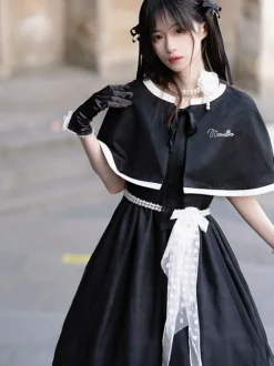 Robe Lolita Polyester Manches Courtes Perles Robe Lolita Style Marine