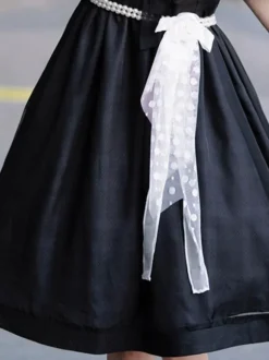 Robe Lolita Polyester Manches Courtes Perles Robe Lolita Style Marine