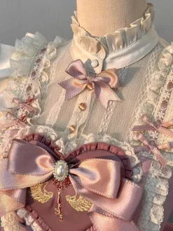 Robe Lolita rose Sweet Lolita à décolleté c艙ur n艙uds et volants
