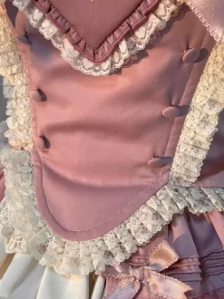 Robe Lolita rose Sweet Lolita à décolleté c艙ur n艙uds et volants