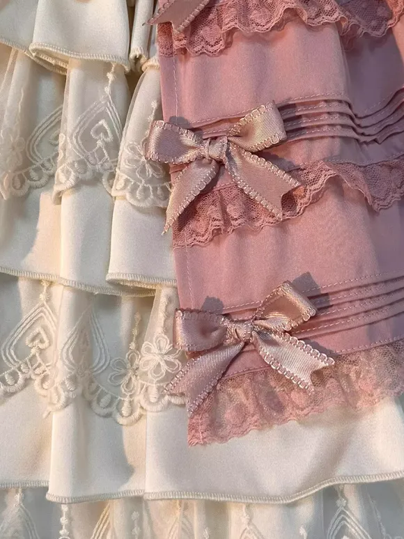 Robe Lolita rose Sweet Lolita à décolleté c艙ur n艙uds et volants