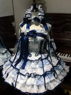 Robe Lolita Sweet bleu ciel clair à lacets et n艙uds manches courtes