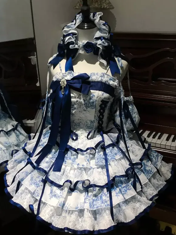 Robe Lolita Sweet bleu ciel clair à lacets et n艙uds manches courtes