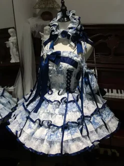 Robe Lolita Sweet bleu ciel clair à lacets et n艙uds manches courtes