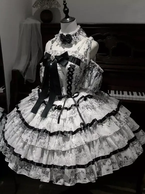 Robe Lolita Sweet bleu ciel clair à lacets et n艙uds manches courtes